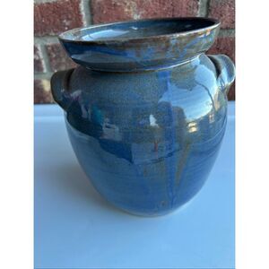 Blue glaze pottery jug 7.5"‎ tall
